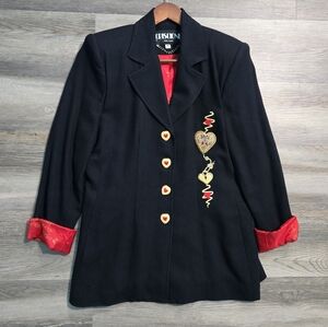 Vintage CRISCIONE NY Heart Blazer Jacket Black Red Embroidered Medium USA